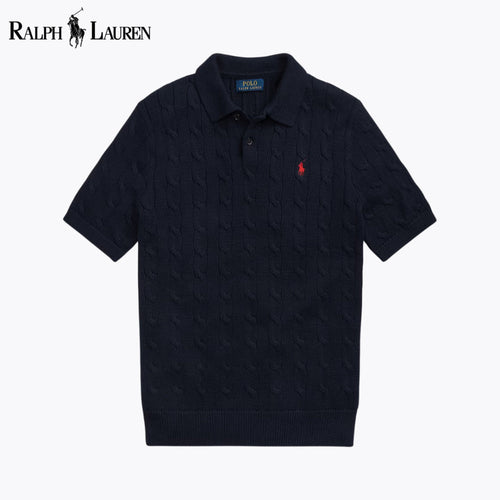 RL Cable-Knit Cotton Polo-Collar Sweater