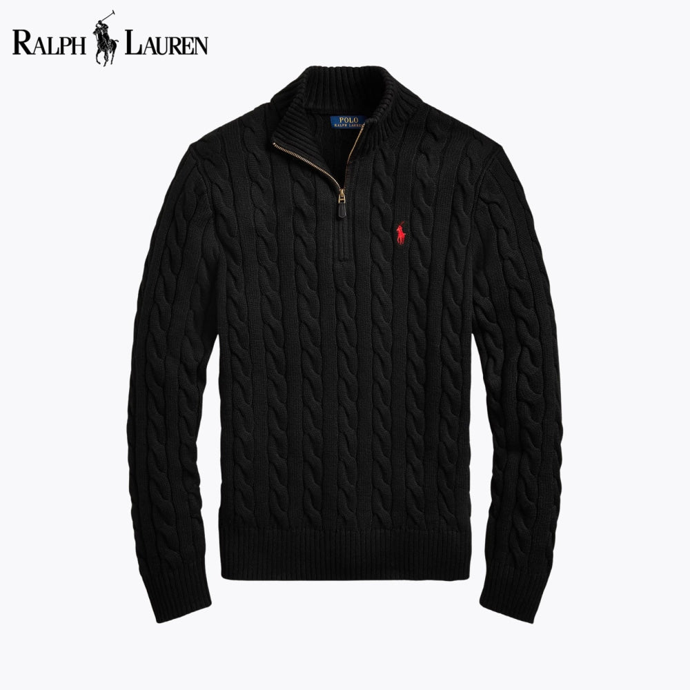 RL Chunky Cable-Knit Cotton Quarter-Zip Sweater