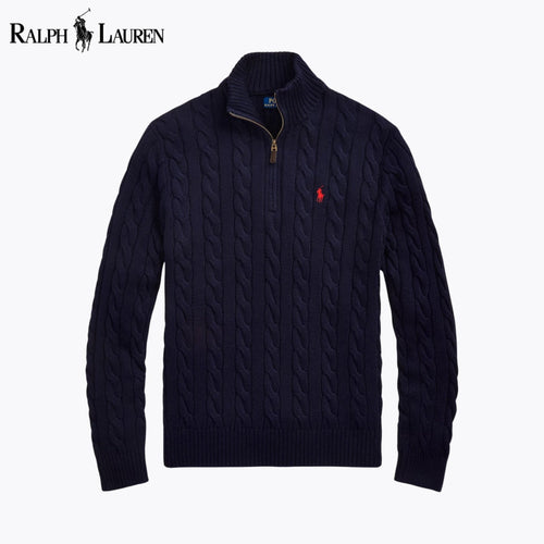 RL Chunky Cable-Knit Cotton Quarter-Zip Sweater