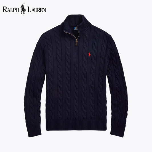 RL Chunky Cable-Knit Cotton Quarter-Zip Sweater